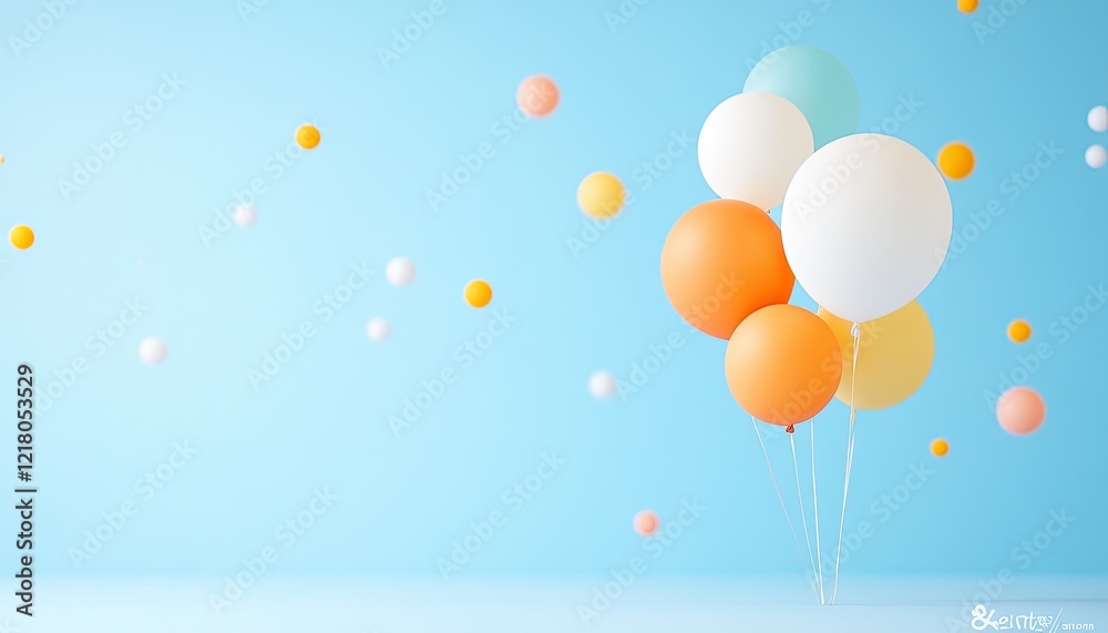 Fototapeta premium Colorful balloons floating against a light blue background, creating a festive atmosphere (2)