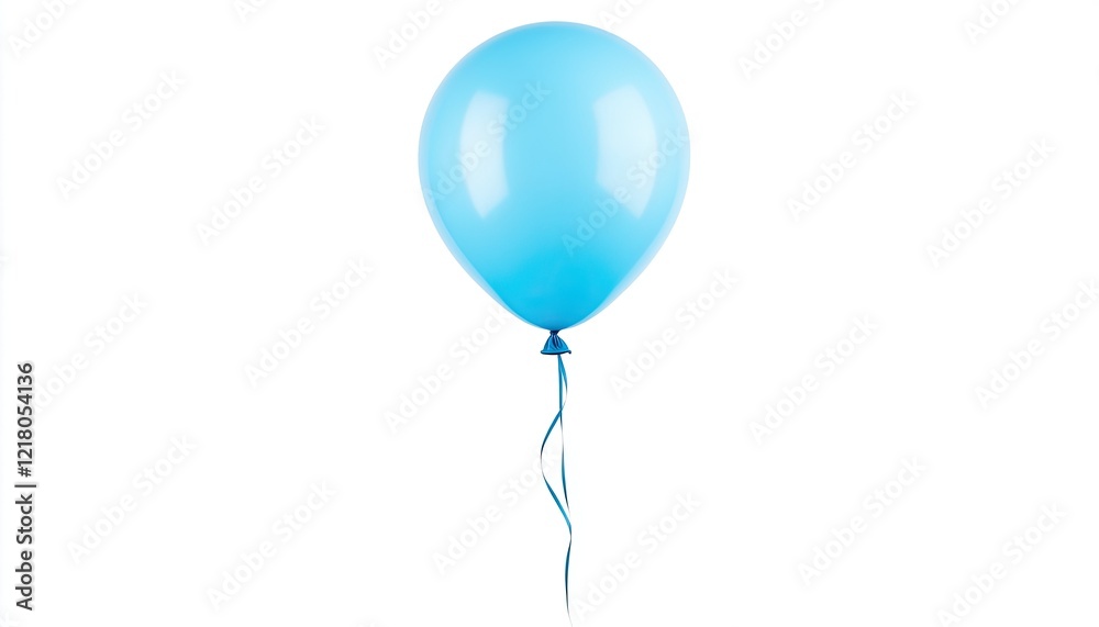 A single blue balloon floating gracefully with a long ribbon against a white background A single blue balloon floating gracefully with a long ribbon against a white background
