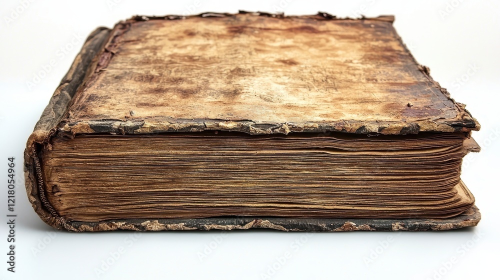 Antique book, aged cover, white background, history Antique book, aged cover, white background, history