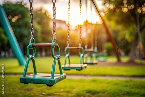 Empty Playground Swing Set, Minimalist Park Scene, Lonely Swing,  Swing Set Photography, Minimalist Photography,  Park Bench,  Autumn Playground photo