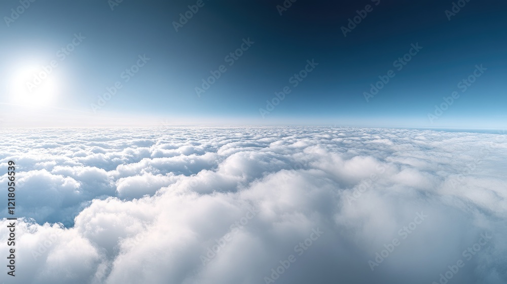 Fototapeta premium Panoramic view of a bright blue sky filled with small white clouds, showcasing soft light and clear textures. Perfect for serene and vast atmosphere themes.