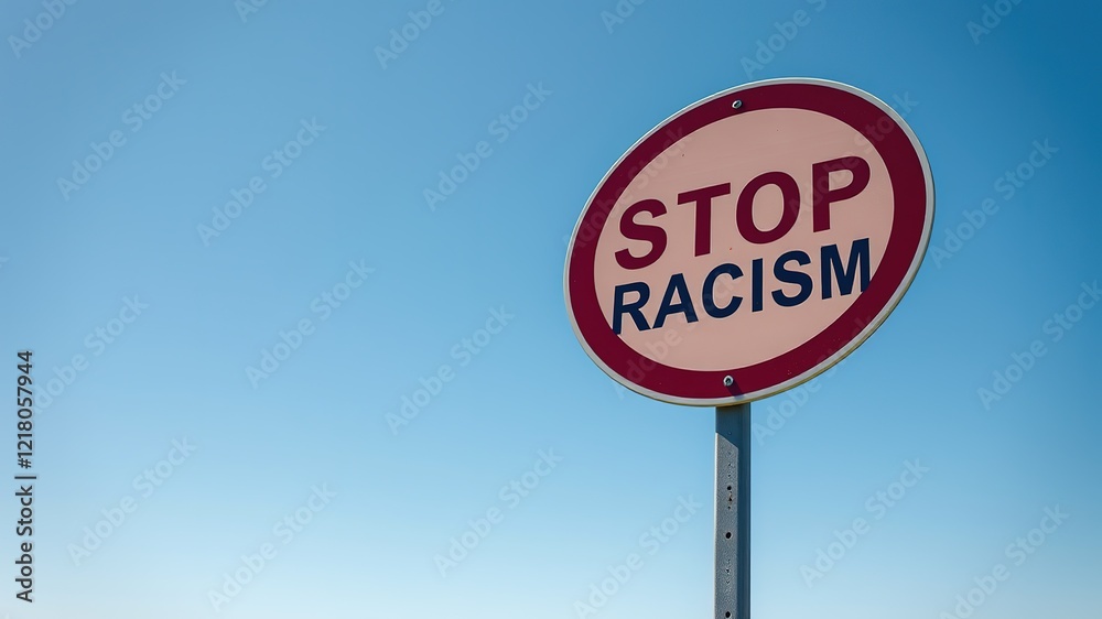 Stop Racism Road Sign - Hopeful Blue Sky Stop Racism Road Sign - Hopeful Blue Sky
