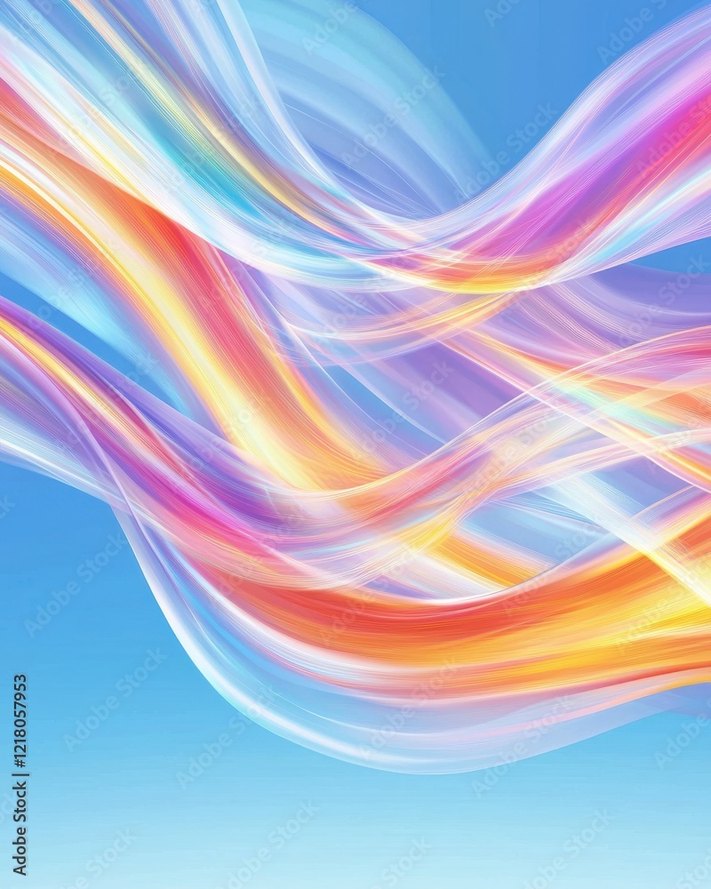 Fototapeta premium Dynamic abstract light streaks intertwined in rainbow colors blue background digital art vivid and bold