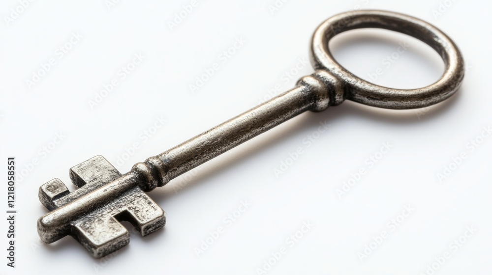 Unlocking potential antique key on white background still life minimalist close-up conceptual Unlocking potential antique key on white background still life minimalist close-up conceptual