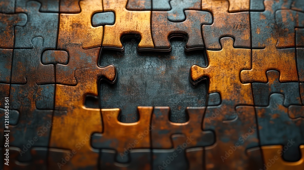 Metal Puzzle: A Missing Piece in a Rusty, Industrial-Style Jigsaw Metal Puzzle: A Missing Piece in a Rusty, Industrial-Style Jigsaw