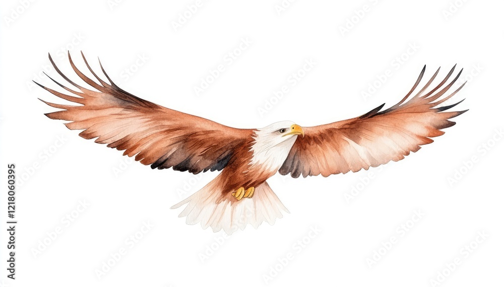 Obraz premium Majestic eagle soaring gracefully against a white background, showcasing its powerful wings