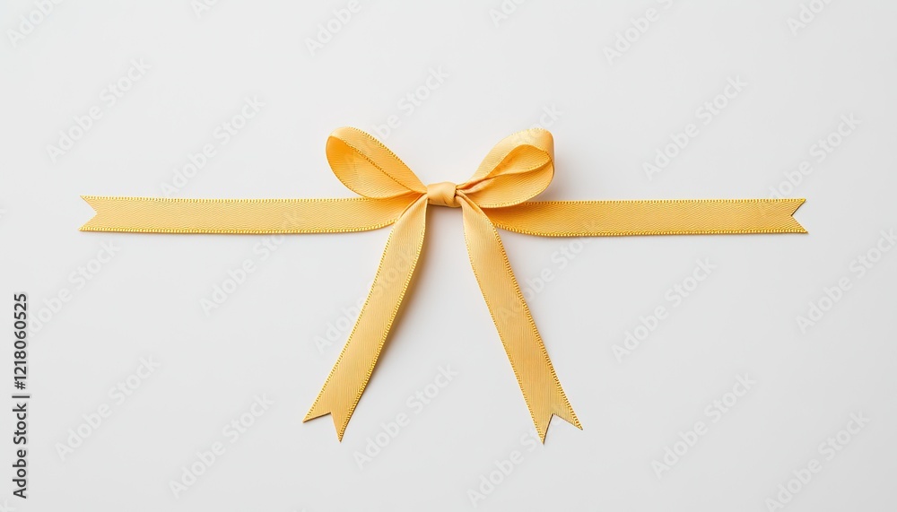 Fototapeta premium A vibrant yellow ribbon tied in a bow, elegantly displayed on a clean white background