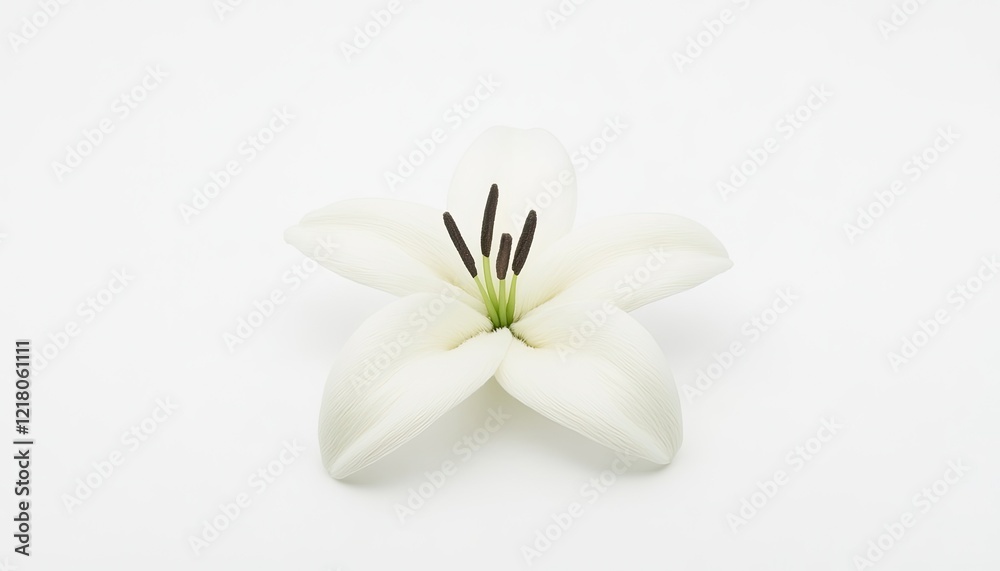 Fototapeta premium Elegant white lily flower on a clean background, showcasing its delicate petals and structure