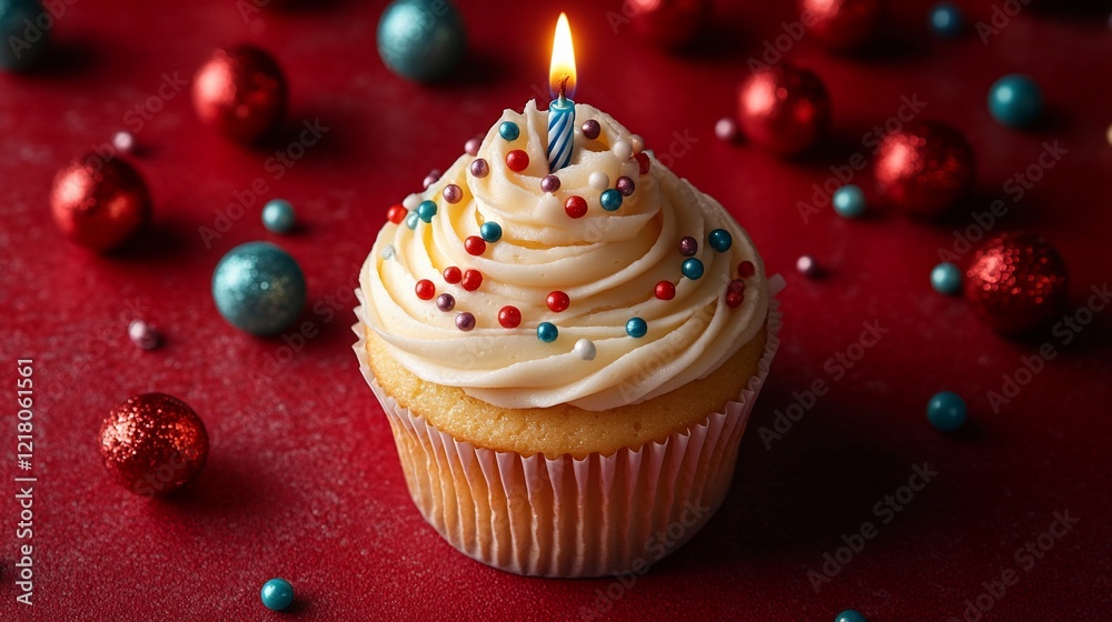 Festive Birthday Cupcake with Candle Festive Birthday Cupcake with Candle