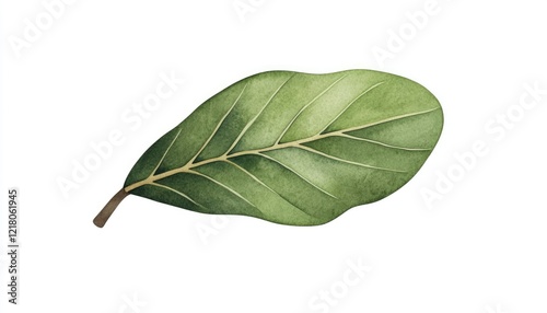Detailed illustration of a green bay leaf showcasing its texture and veins against a white background