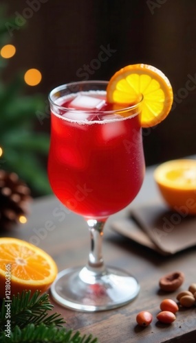 Wallpaper Mural Glass filled with red liquid and sliced orange peel, festive, cozy Torontodigital.ca