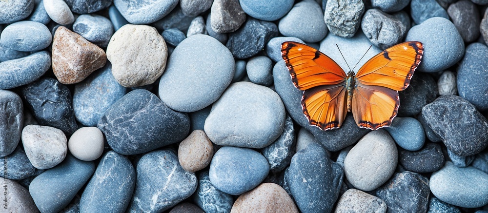 Serene Orange Butterfly Amongst Smooth Stones Serene Orange Butterfly Amongst Smooth Stones