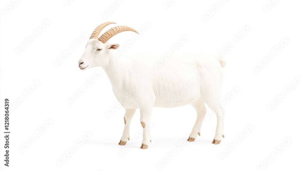 Fototapeta premium A majestic white goat stands gracefully on a plain background, symbolizing purity and nature