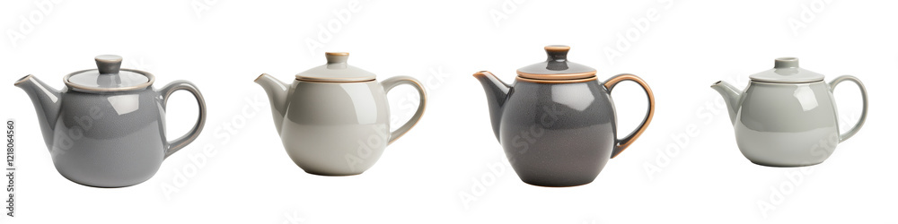 An assortment of elegant ceramic teapots in various shapes sizes and designs for serving hot beverages such as tea and coffee during afternoon tea or other intimate gatherings An assortment of elegant ceramic teapots in various shapes sizes and designs for serving hot beverages such as tea and coffee during afternoon tea or other intimate gatherings