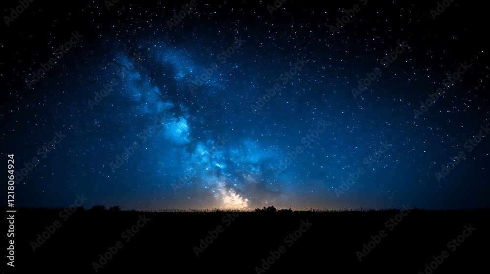 Obraz premium Night Sky Starry Galaxy Above Silhouetted Field