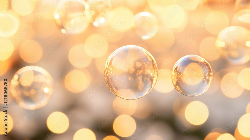 Delicate bubbles drift through the air, illuminated by warm sunlight that enhances the dreamy bokeh effect in the background Delicate bubbles drift through the air, illuminated by warm sunlight that enhances the dreamy bokeh effect in the background