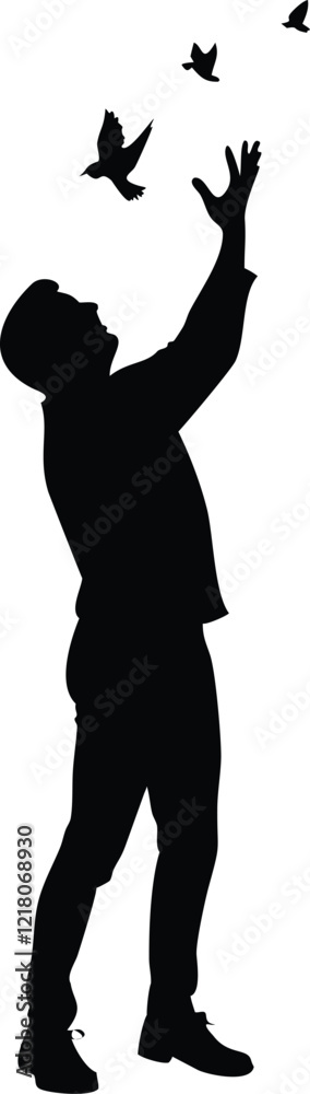Bird and boy silhouette vector Bird and boy silhouette vector