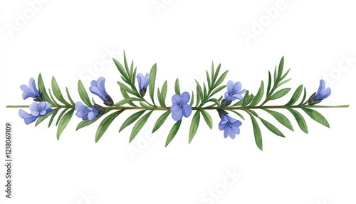 Wallpaper Mural Delicate floral arrangement featuring lavender blossoms and green leaves on a white background Torontodigital.ca