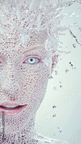 Obraz na płótnie woman with intricate lace and water effects, surreal and detailed design w salonie