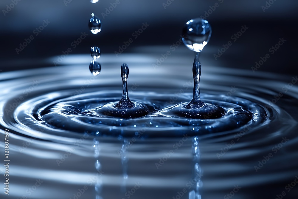 Water droplets falling, creating ripples.