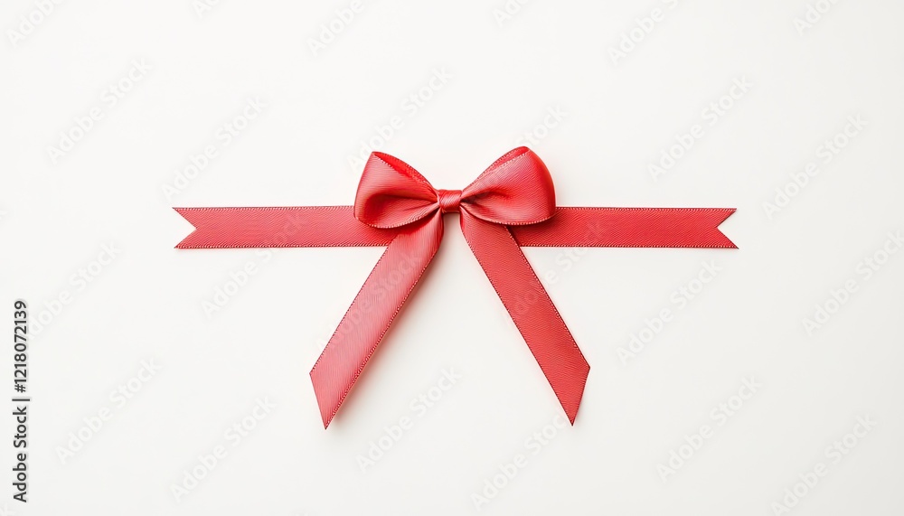 Elegant red ribbon bow with long tails on a clean white background, perfect for gift wrapping Elegant red ribbon bow with long tails on a clean white background, perfect for gift wrapping