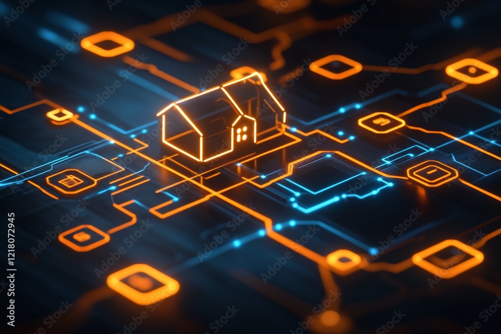 Smart home concept, digital house on circuit board. Smart home concept, digital house on circuit board.