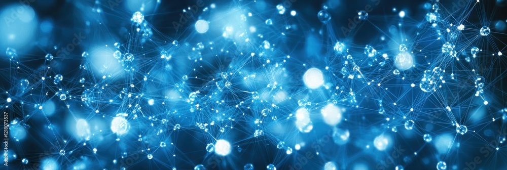Fototapeta premium Abstract blue network connection background with glowing nodes.