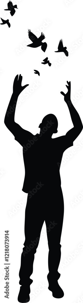 The man with flying bird silhouette vector The man with flying bird silhouette vector