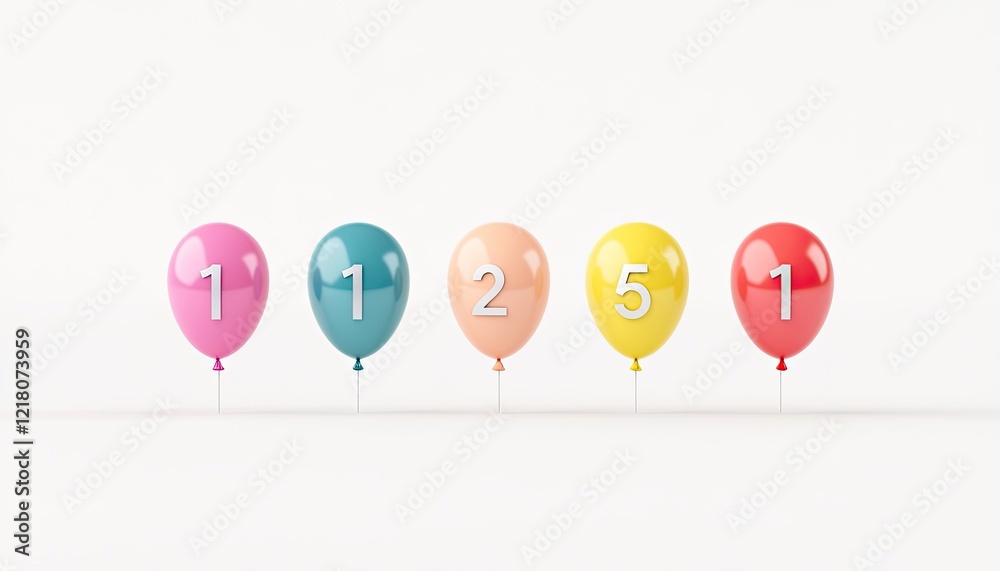 Colorful balloons with numbers arranged in a row, creating a festive atmosphere suitable for celebrations Colorful balloons with numbers arranged in a row, creating a festive atmosphere suitable for celebrations
