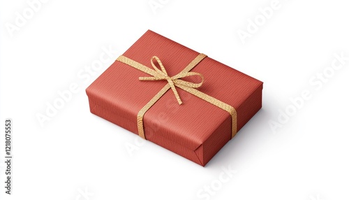 A beautifully wrapped red gift box with a golden ribbon, set against a clean white background (1)