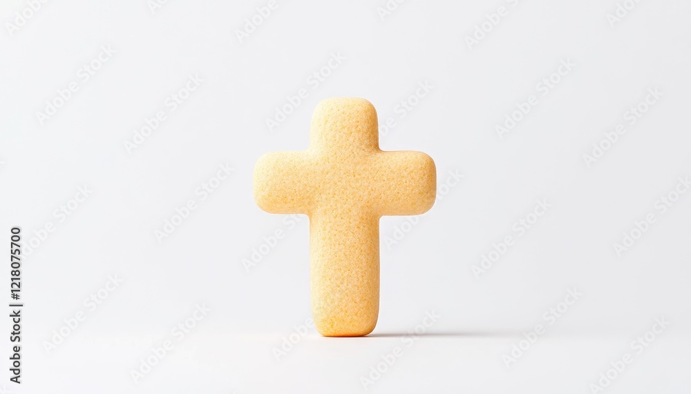 A vibrant yellow cross-shaped sponge sits on a clean white backdrop, symbolizing faith and purity in design A vibrant yellow cross-shaped sponge sits on a clean white backdrop, symbolizing faith and purity in design
