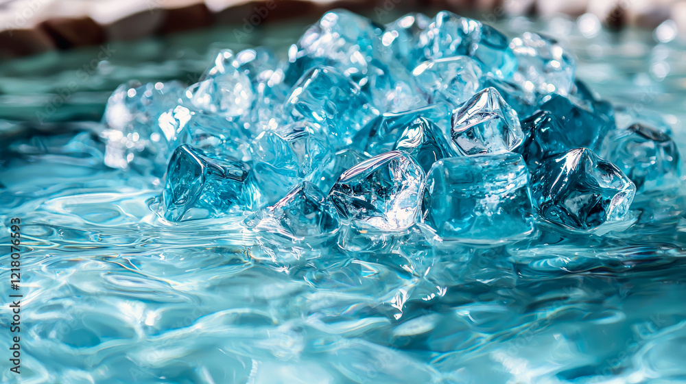 Stunning Close-up of Blue Ice Cubes in Water Stunning Close-up of Blue Ice Cubes in Water