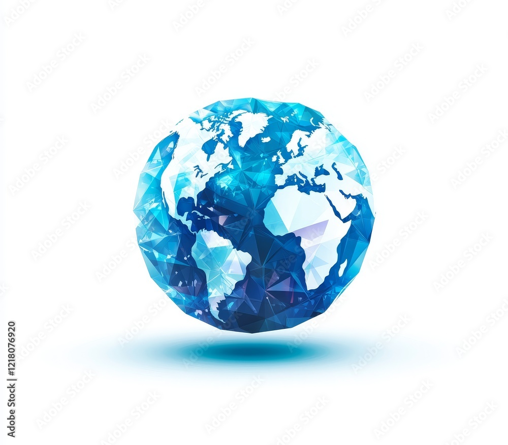 Low-polygonal blue globe, world map. Low-polygonal blue globe, world map.