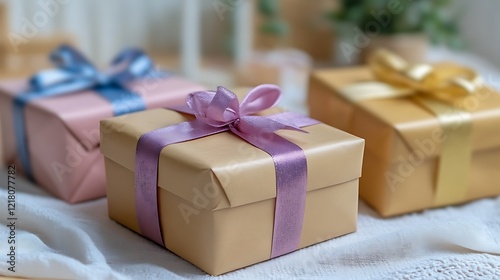 Three Beautifully Wrapped Presents With Ribbons