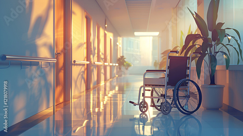 Medical Wheelchair in Modern Hospital Corridor

 photo