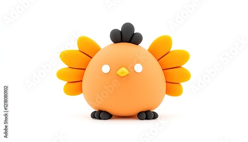 Cute cartoon bird character with vibrant orange body and black accents, set against a white background