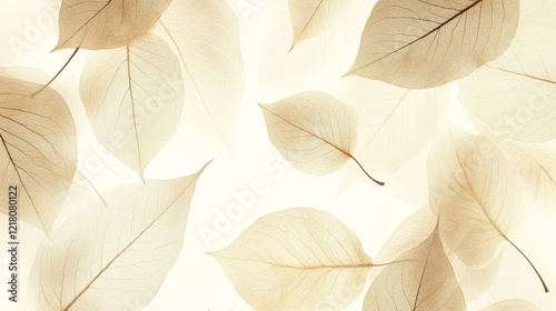 Delicate Skeletal Leaves Floating Gently On White