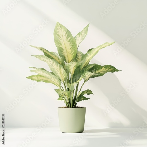 Dieffenbachia 'Camille' in a Light Green Pot, Minimalist Home Decor