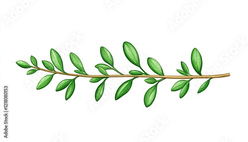A vibrant green branch with lush leaves against a clean white background, ideal for nature themes