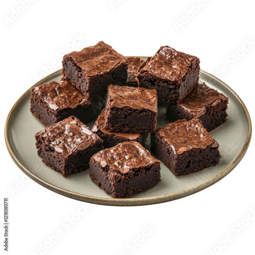 Delicious chocolate brownie squares on plate.
