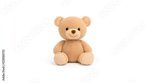 A cute, plush teddy bear sitting on a white background, evoking warmth and nostalgia