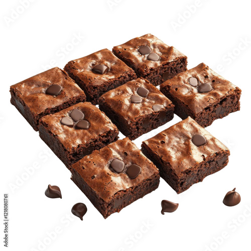 Delicious chocolate brownies with chips.