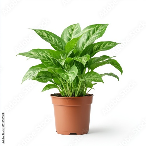 A Vibrant Green Devil's Ivy Plant in a Brown Pot