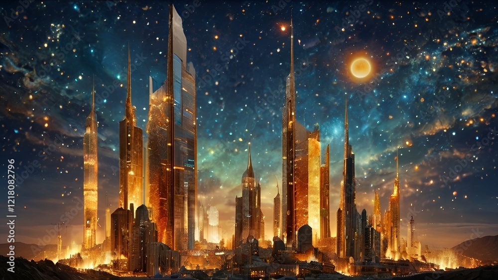 Fototapeta premium ビジネス未来社会イメージ摩天楼都市