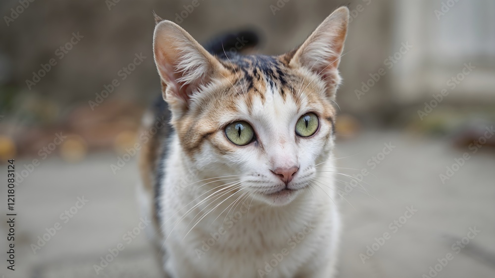 Fototapeta premium Mysterious Stray Cat with Emerald Eyes Urban Animal Photography Street Portrait