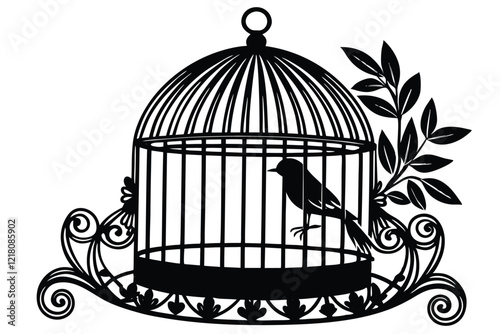 Decorative hanging birdcage silhouette