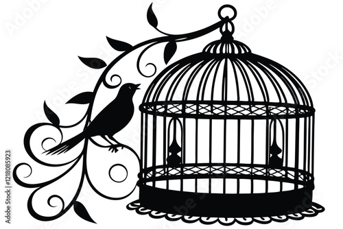 Decorative hanging birdcage silhouette