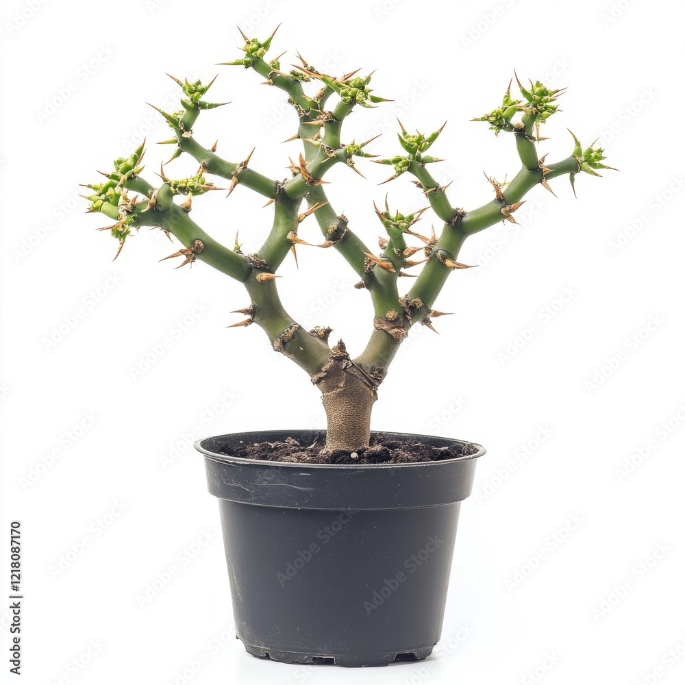 Thorny Plant in a Black Pot, Unique and Spiky Bonsai-like Houseplant Thorny Plant in a Black Pot, Unique and Spiky Bonsai-like Houseplant