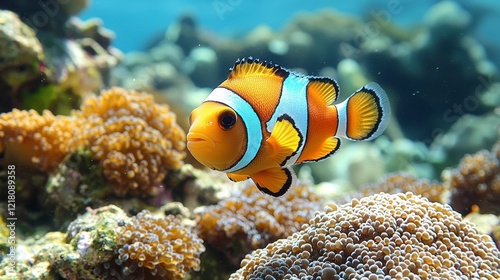 Clownfish swimming coral reef ocean habitat photo