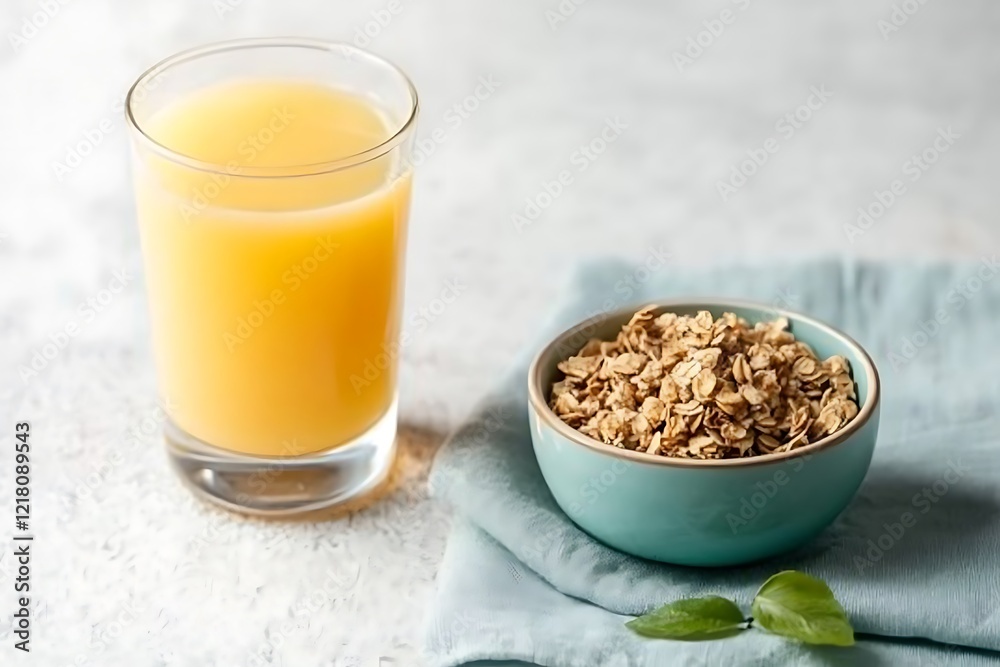 Healthy Breakfast with Orange Juice and Granola Healthy Breakfast with Orange Juice and Granola